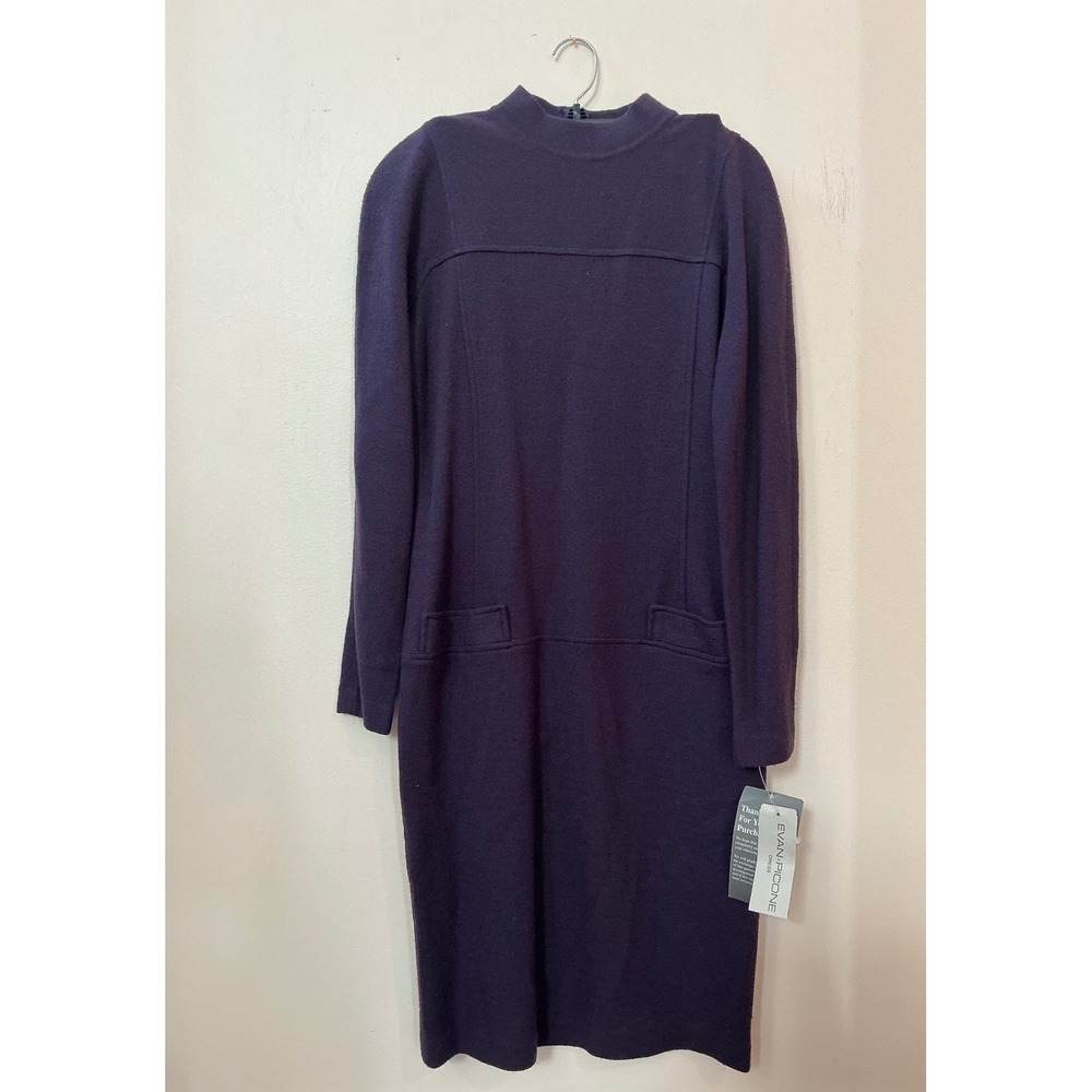 VINTAGE Evan Picone Women's Purple Knit‎ Mock Neck Long Sleeve Midi Dress Size P
